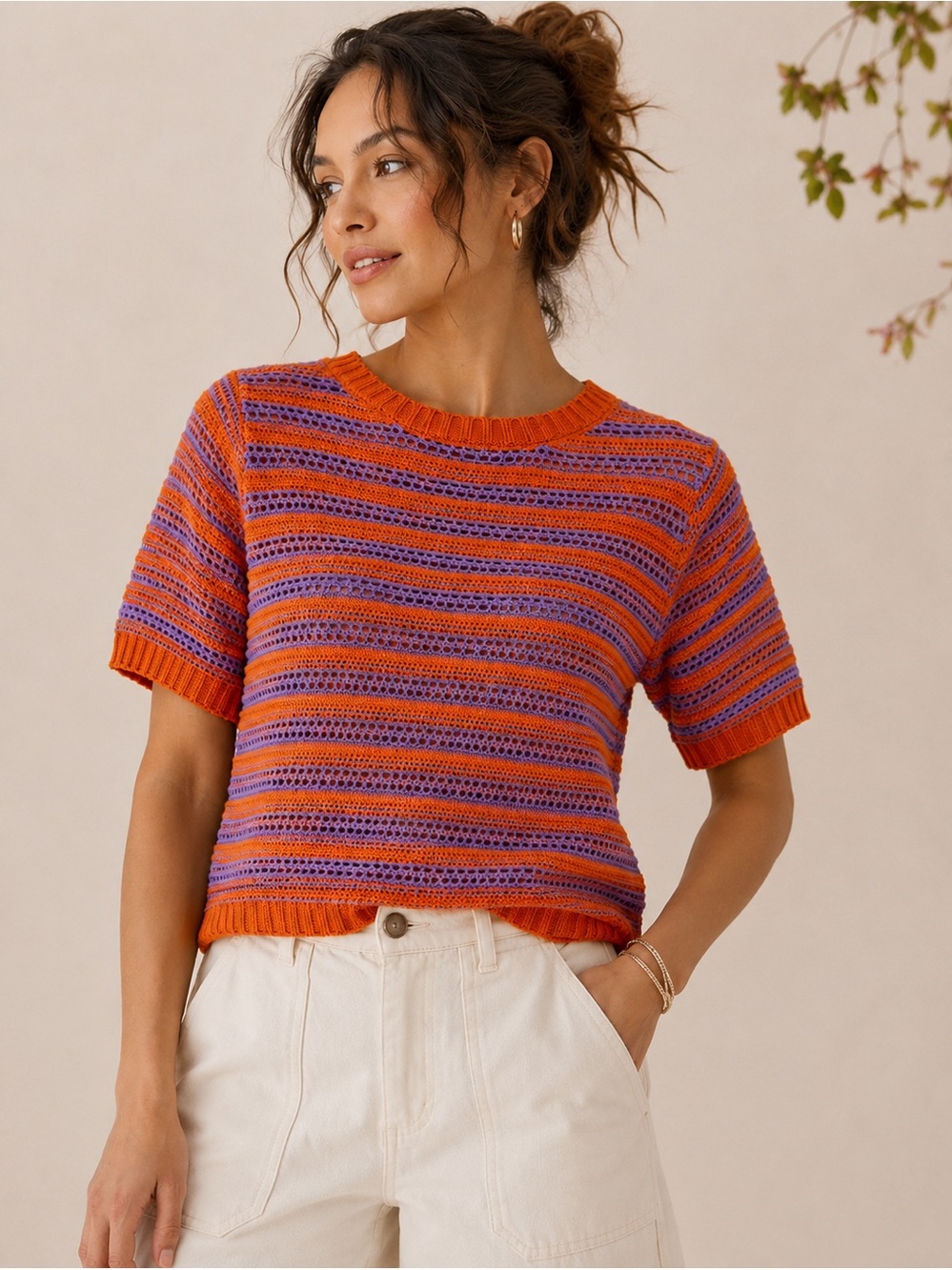 Anthropologie Gemma + Jane Inya Crochet Knit Top Orange Purple